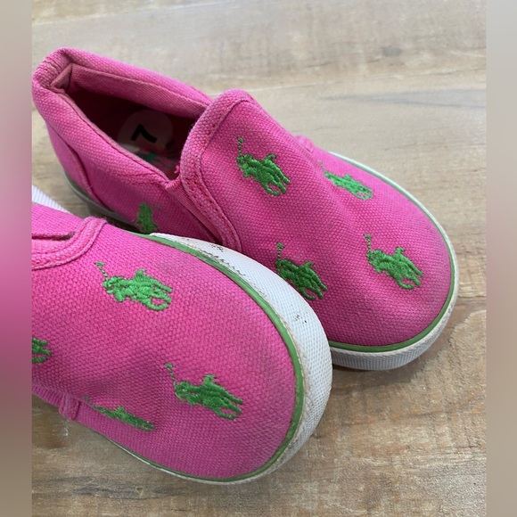 Baby girls Polo Ralph Lauren pony logo girls pink sneakers canvas shoe - Picture 3 of 14